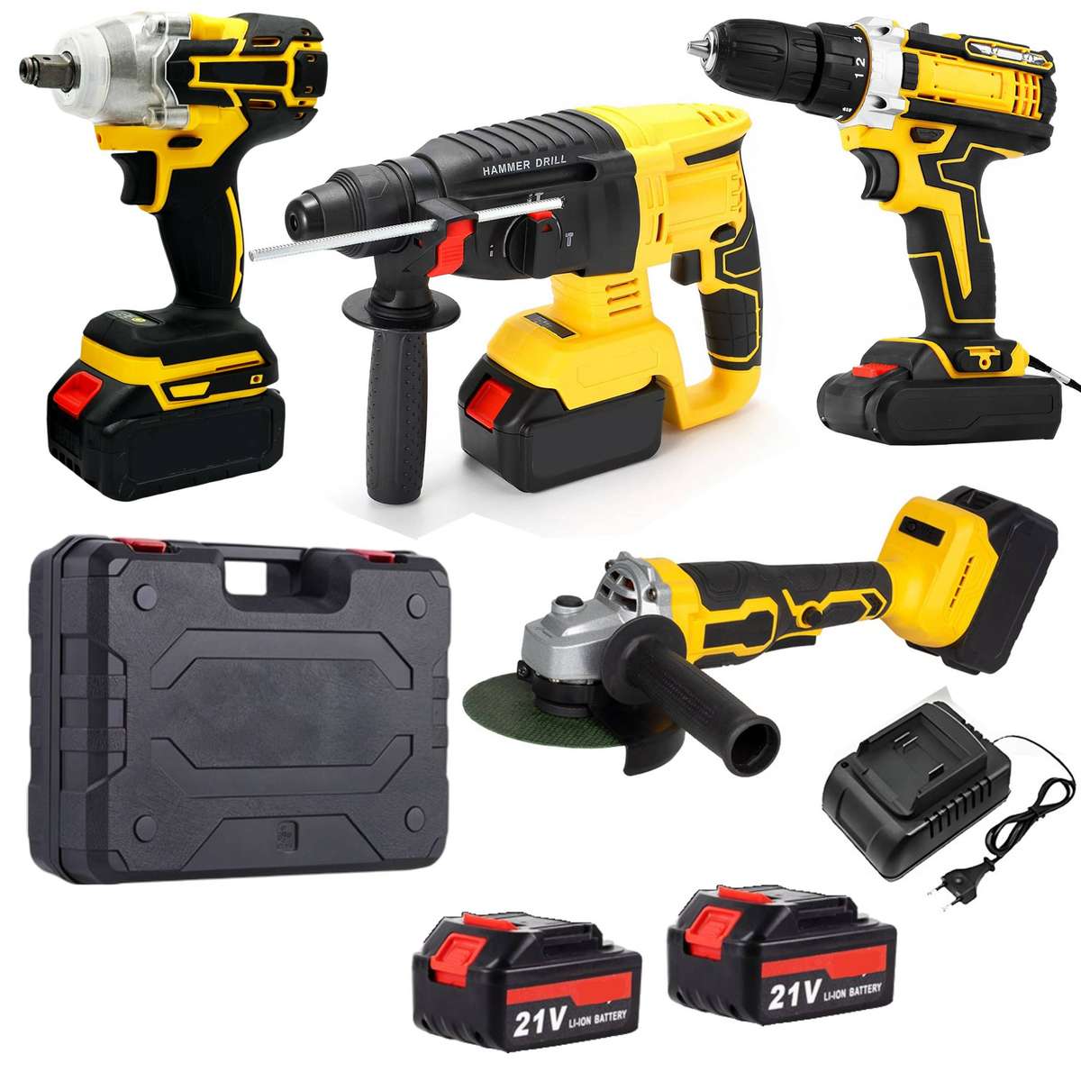 4 Piece Cordless Brushless Power Tool Set With 2 Batteries, Case & Charger