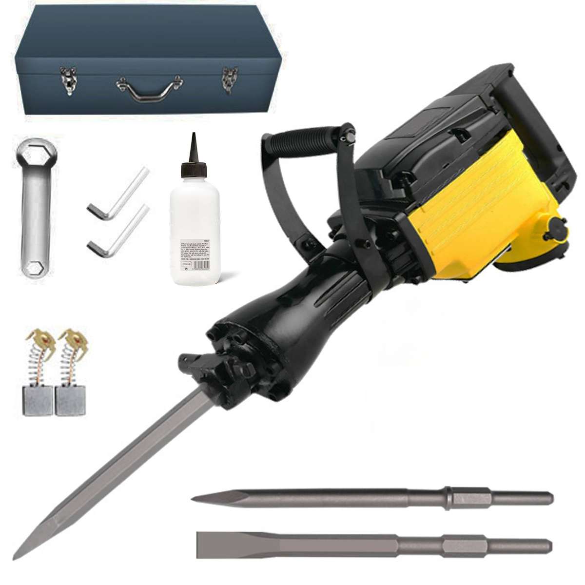 3000W Concrete Breaker Demolition Jack Hammer, Gloves, Bits & Case  Yellow