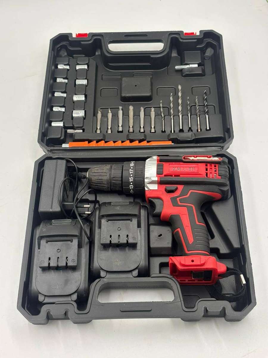 26 Pc Wireless Red Drill Set With 2 Lithium Battery Packs, Case