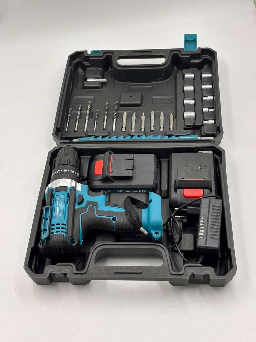 28 Pc Wireless Impact Drill Set With 2 Lithium Battery Packs, Case