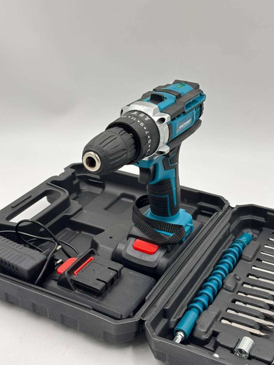 28 Pc Wireless Impact Drill Set With 2 Lithium Battery Packs, Case