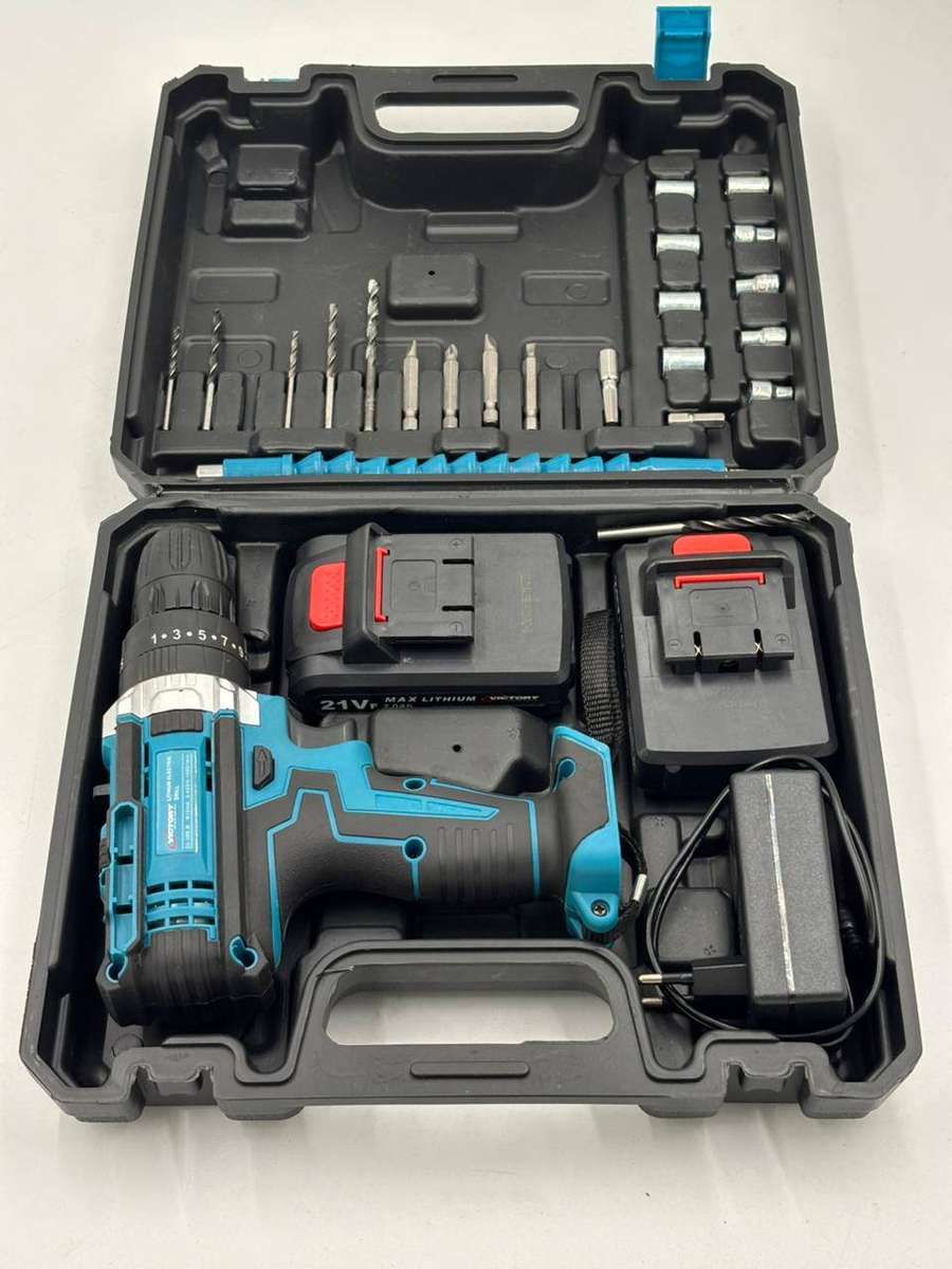 28 Pc Wireless Impact Drill Set With 2 Lithium Battery Packs, Case