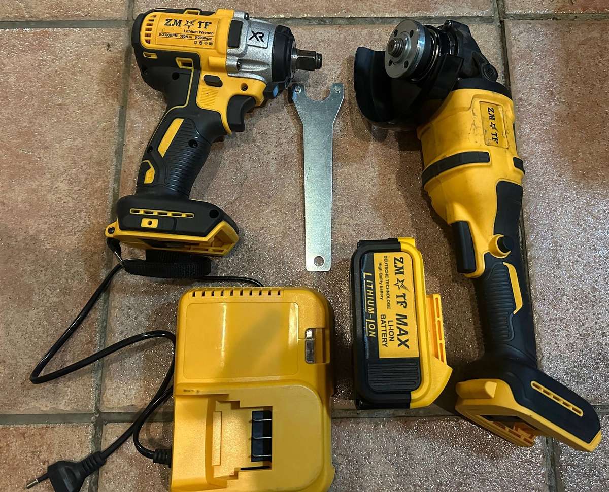 Cordless Angle Grinder & Wrench Power Tool Set With 1x Battery