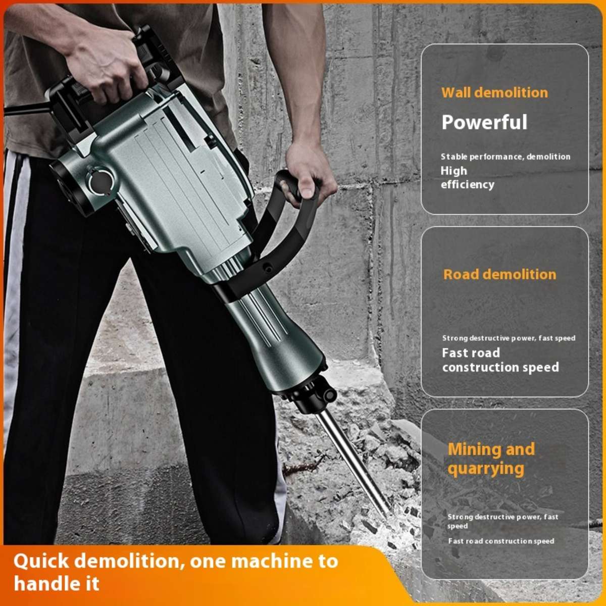 3000W Concrete Breaker Demolition Jack Hammer, Gloves, Bits & Case  Yellow