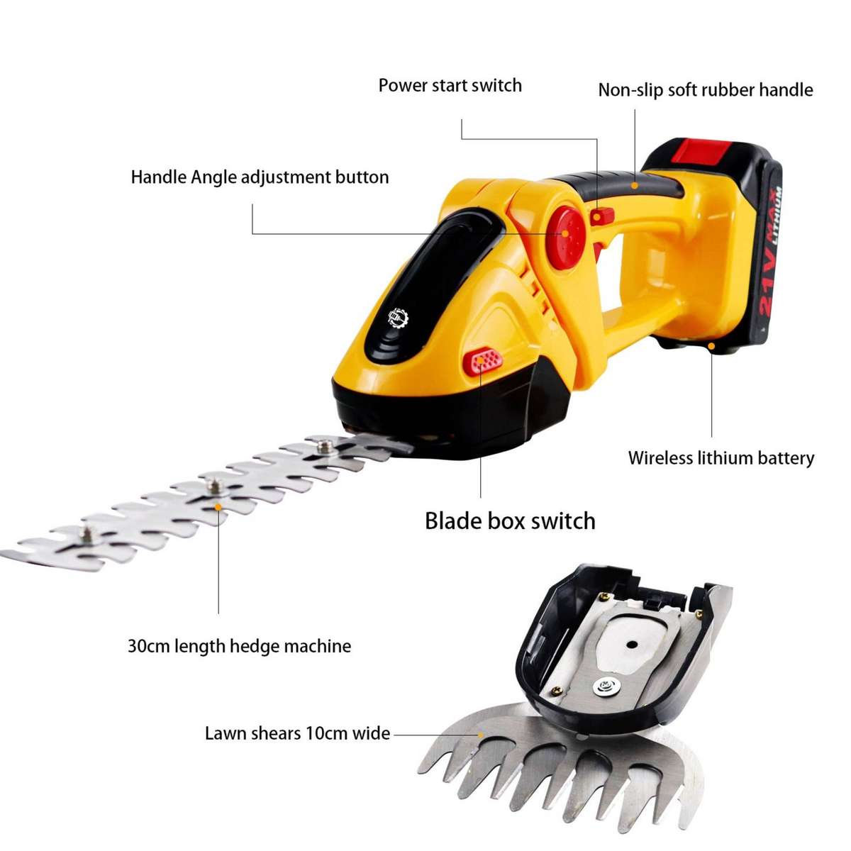 21V Cordless Grass & Hedge Trimmer Set with Battery, Charger, Blades