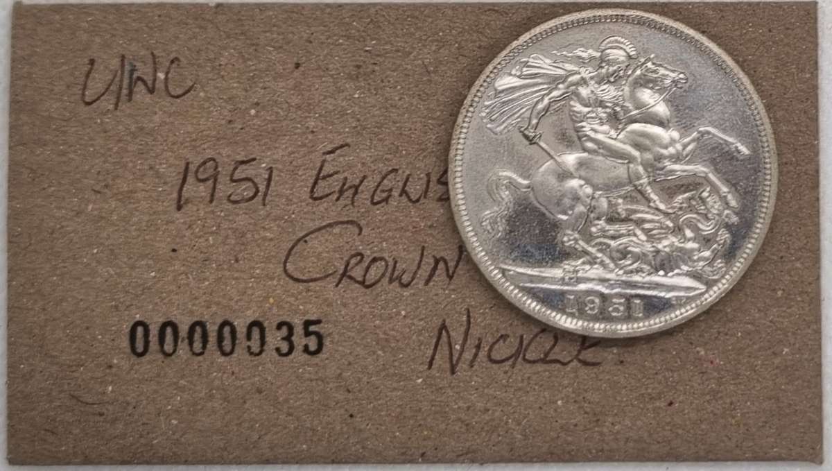 1951 English 5 Shilling Crown Nickel