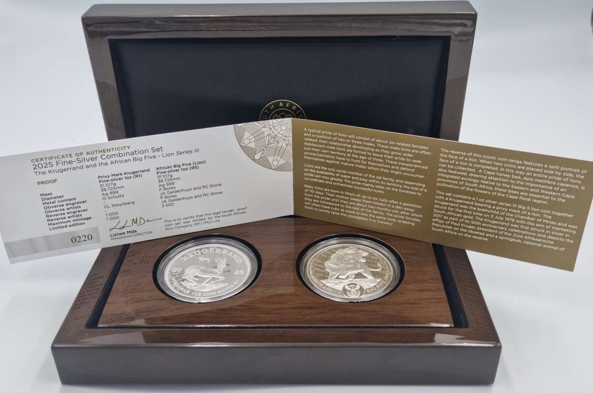 2025 1oz Silver Krugerrand Lion Privy Mark and 1oz Silver Lion Combo Set Series 3
