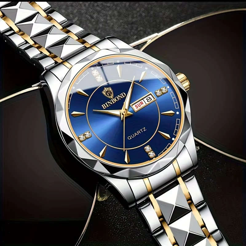 B5552 WaterProof Tungsten Steel BinBond Watch(Inter-Gold-Blue)