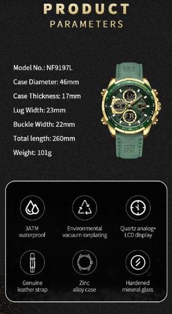 NaviForce NF9197L Dual Display with Date & Chronograph Functions