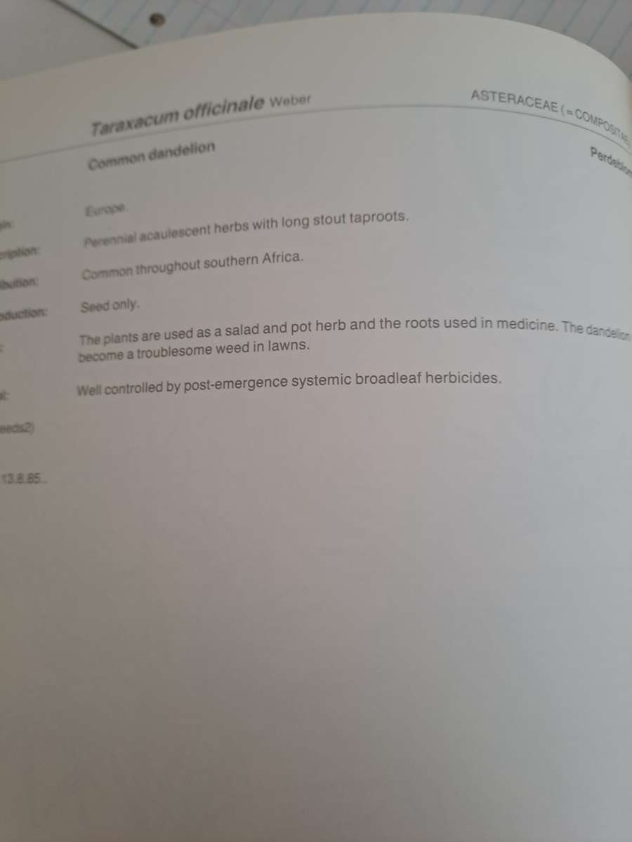 WEEDS OF CROPS AND GARDENS IN SOUTHERN AFRICA.