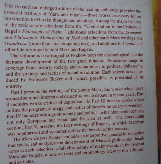 THE MARX-ENGELS READER.  Ed R C Tucker