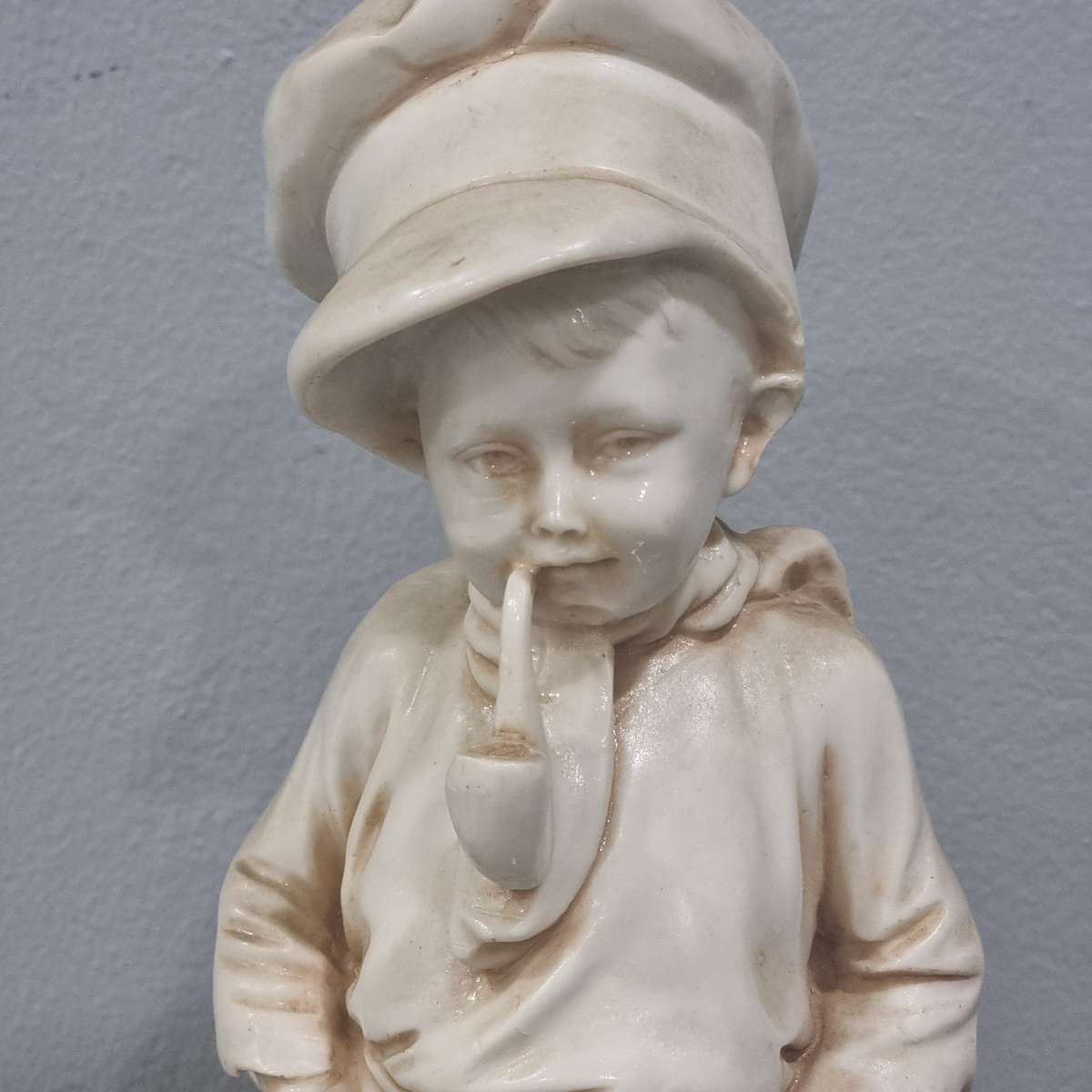 AFrench Carnival Chalkware Boy Comme Like Papa w Pipe 32cm Figurine 1930s
