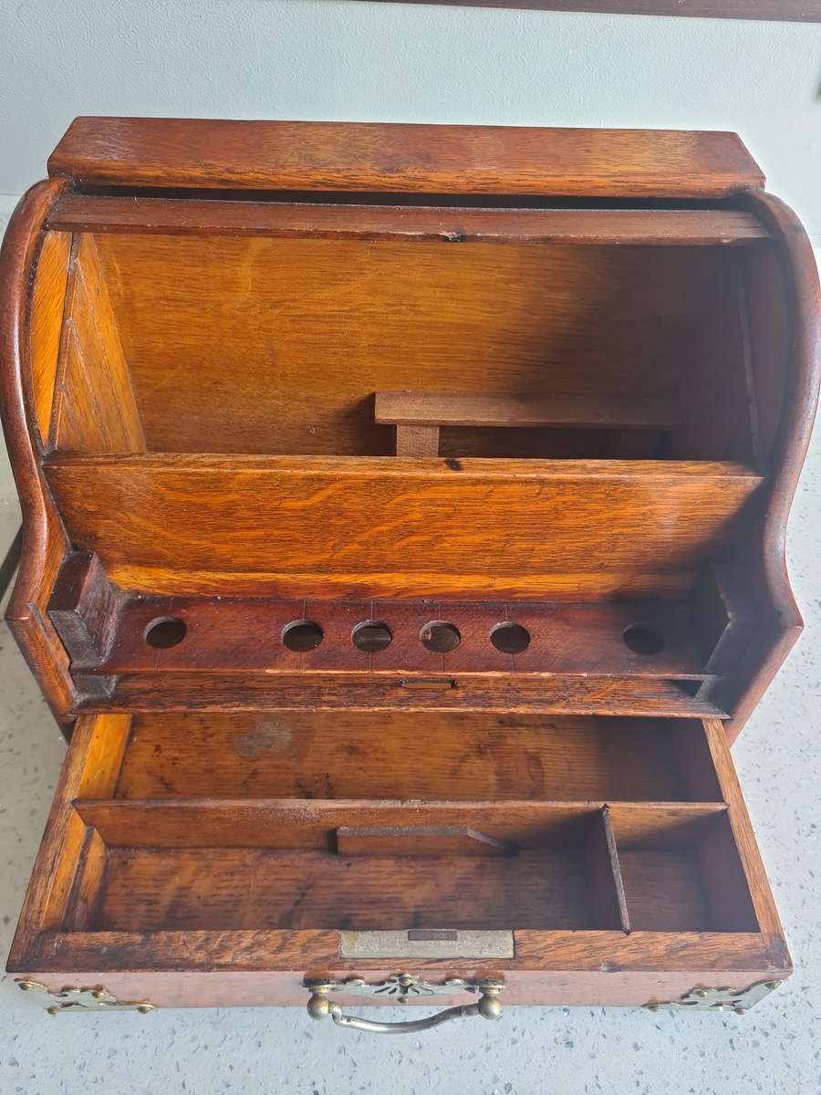 Antique  Table Tambour  Writing Box with Roll Top