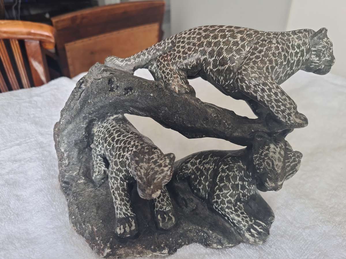 Family of 3 Leopard, Stone Sculpture