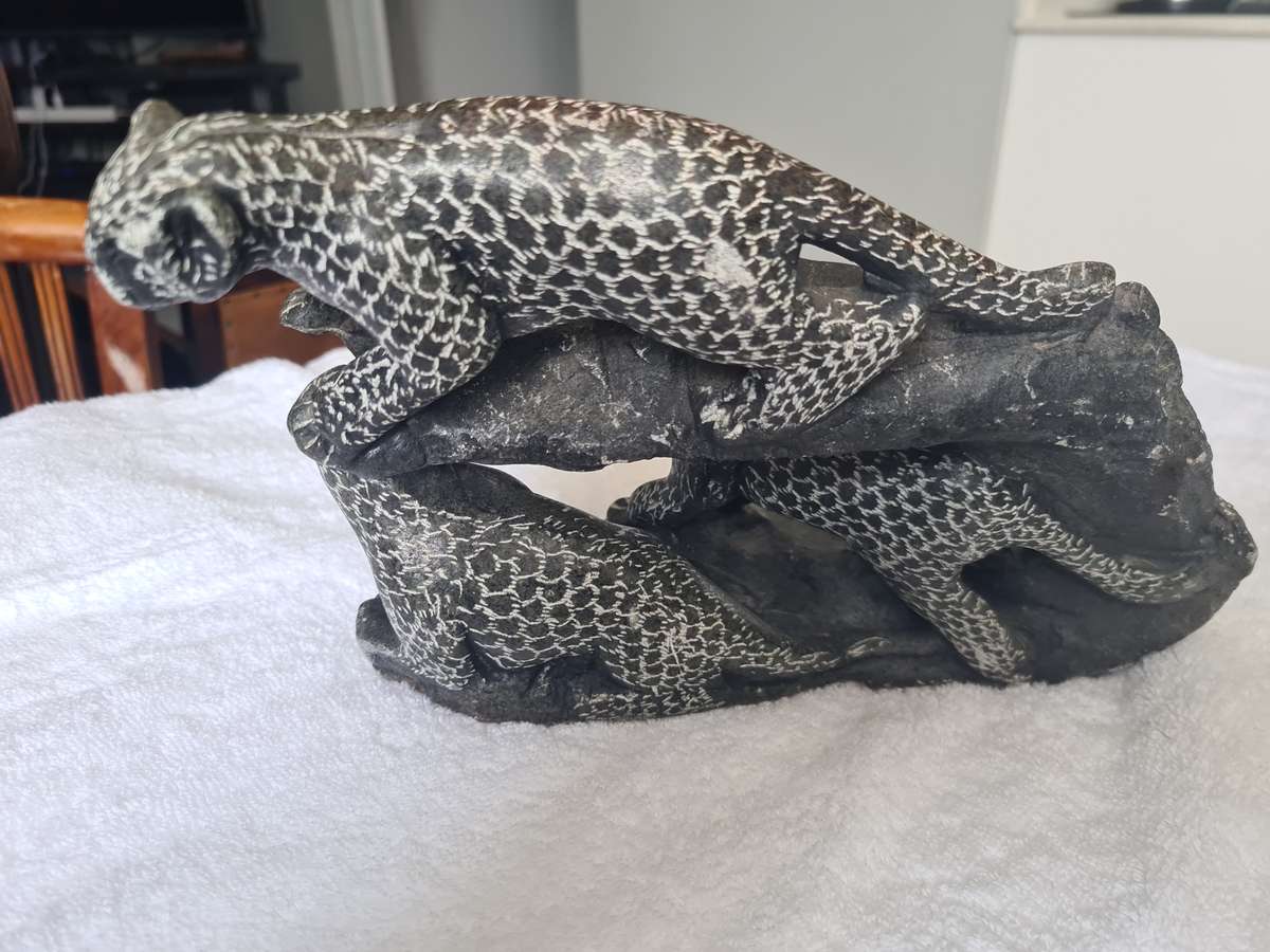 Family of 3 Leopard, Stone Sculpture