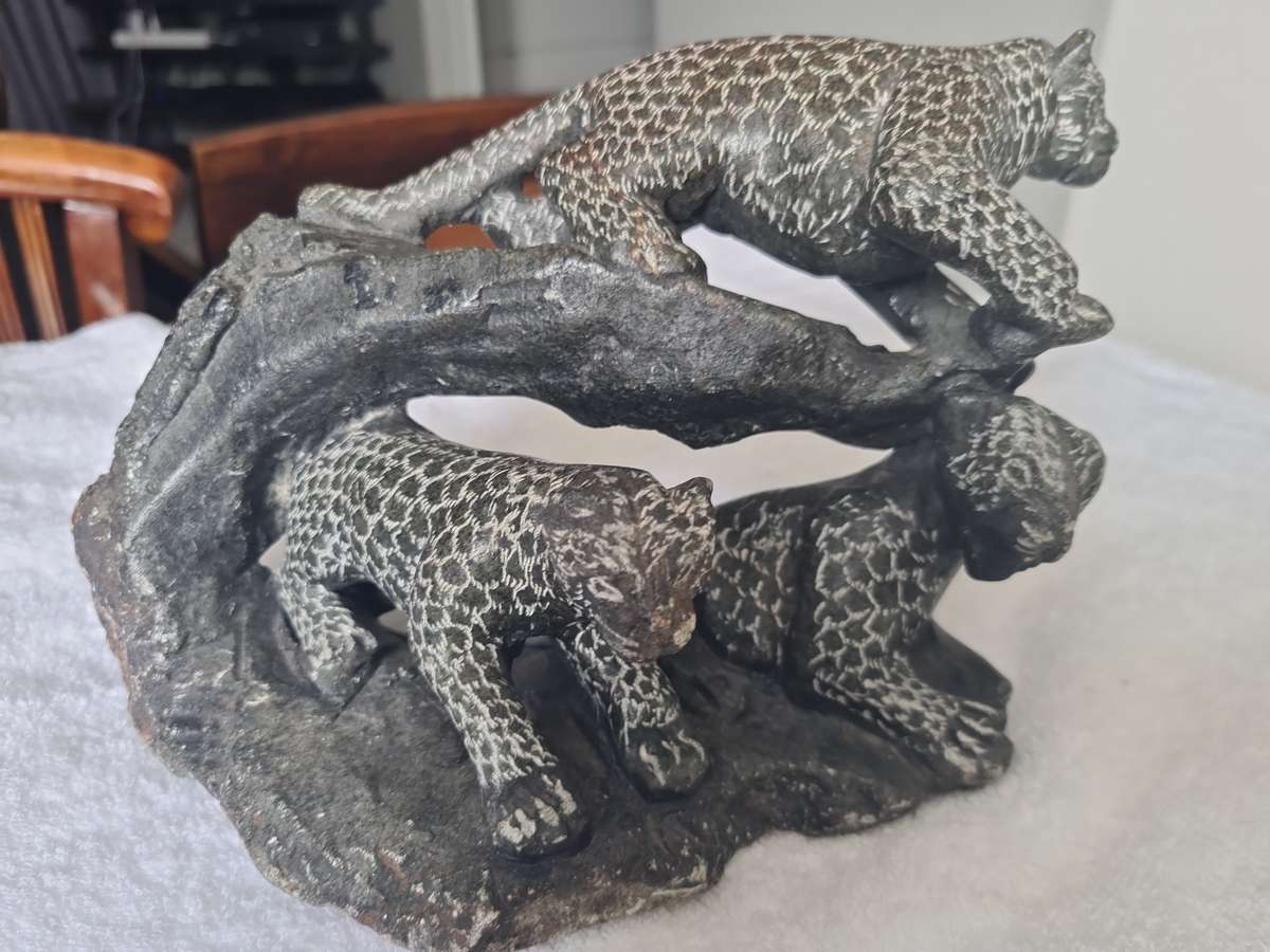Family of 3 Leopard, Stone Sculpture