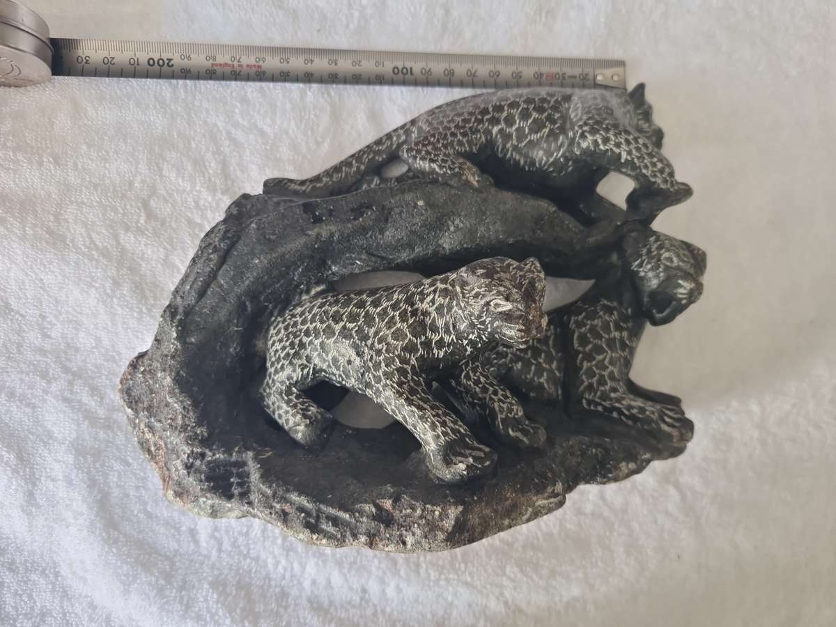 Family of 3 Leopard, Stone Sculpture