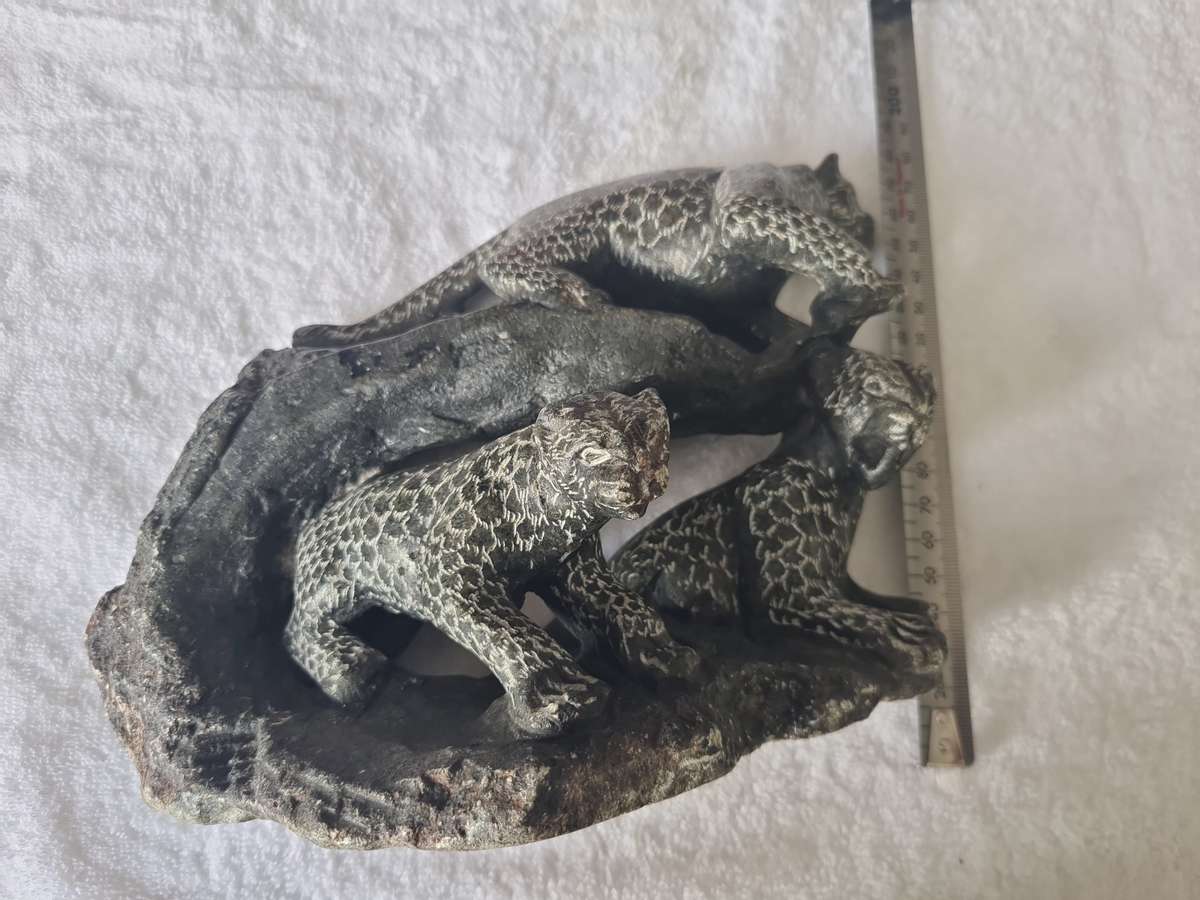 Family of 3 Leopard, Stone Sculpture