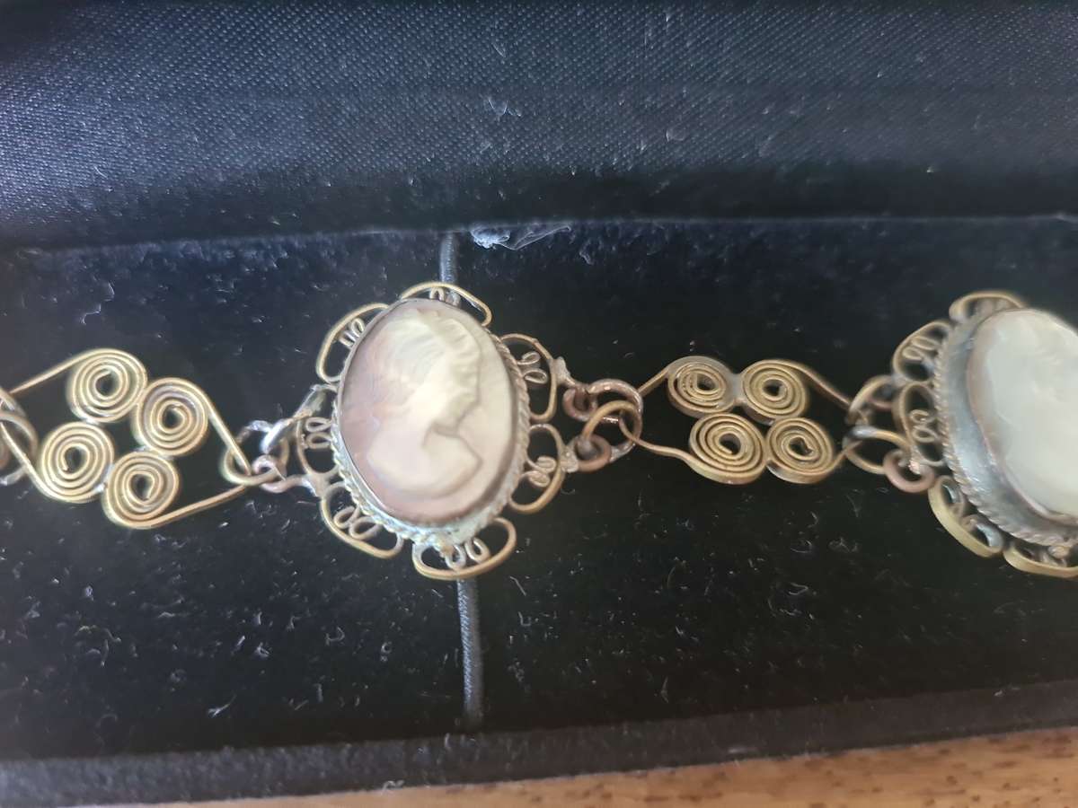 Antique Art Deco Silver Cameo Wire Work Bracelet