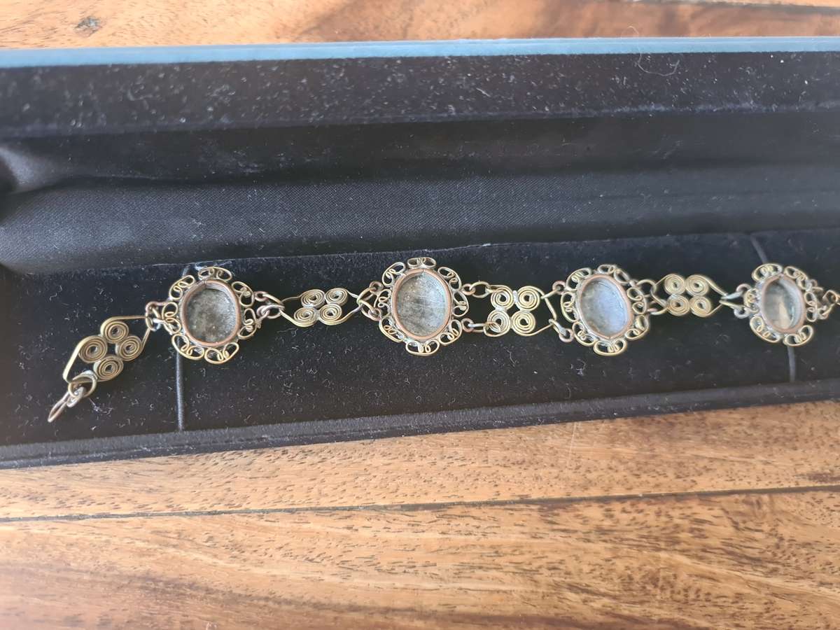 Antique Art Deco Silver Cameo Wire Work Bracelet