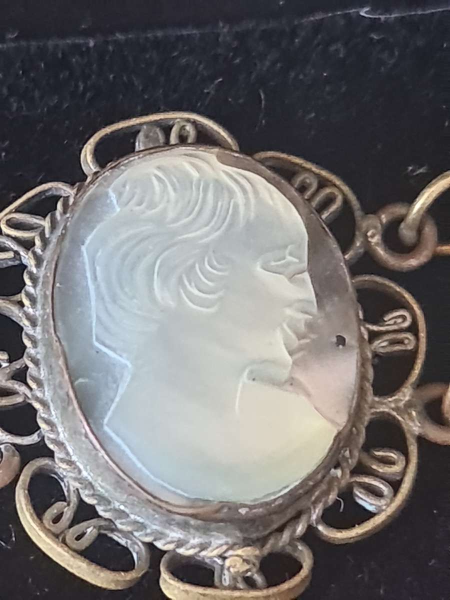 Antique Art Deco Silver Cameo Wire Work Bracelet