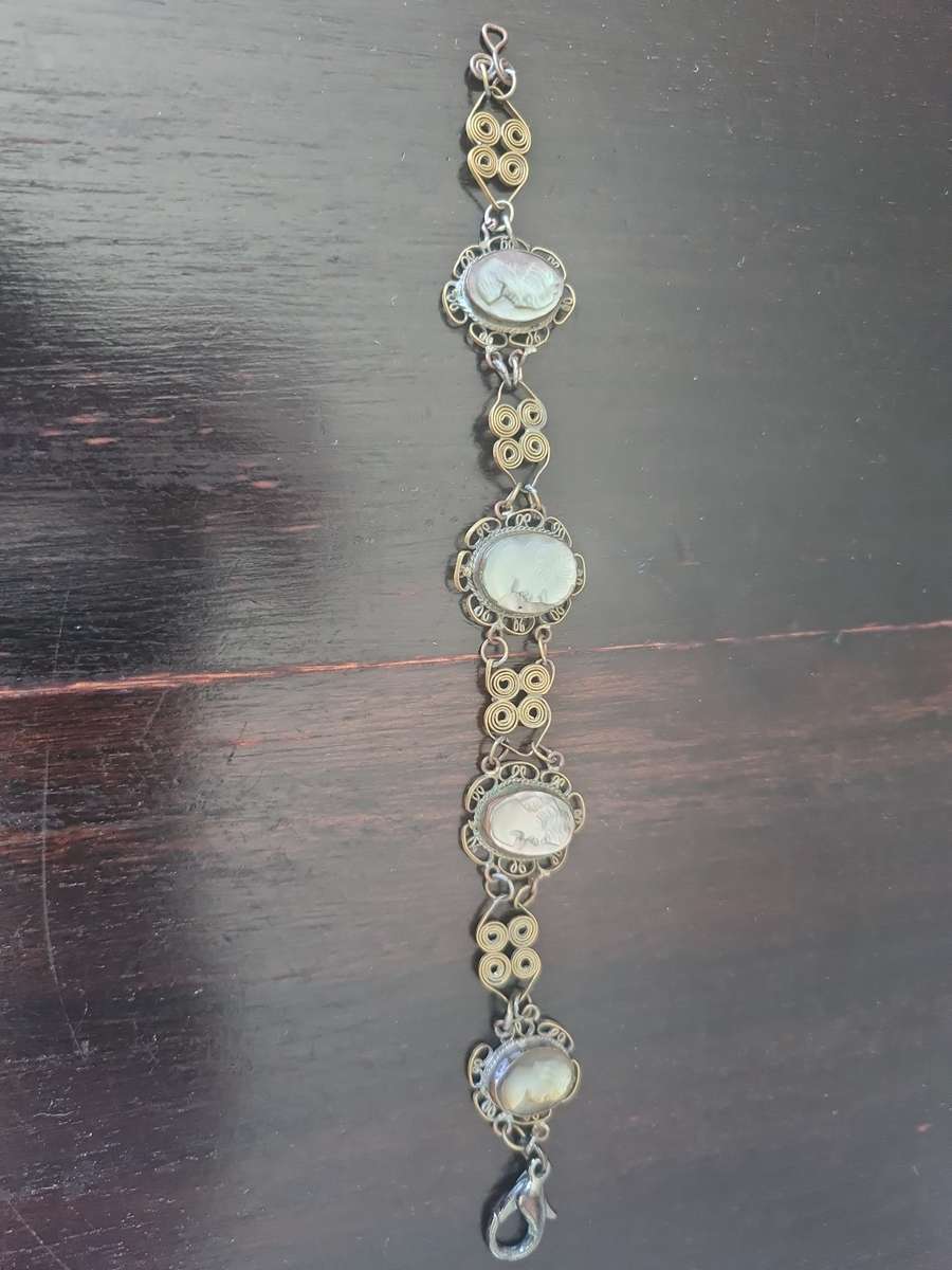 Antique Art Deco Silver Cameo Wire Work Bracelet