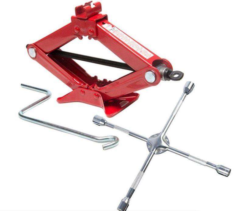 2 Ton Scissor Winding Type Car Jack and 4 Way Wheel Spanner Combo