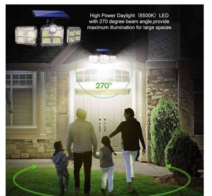 122 LED Solar Lights Outdoor 3 Head Motion Sensor with Remote control