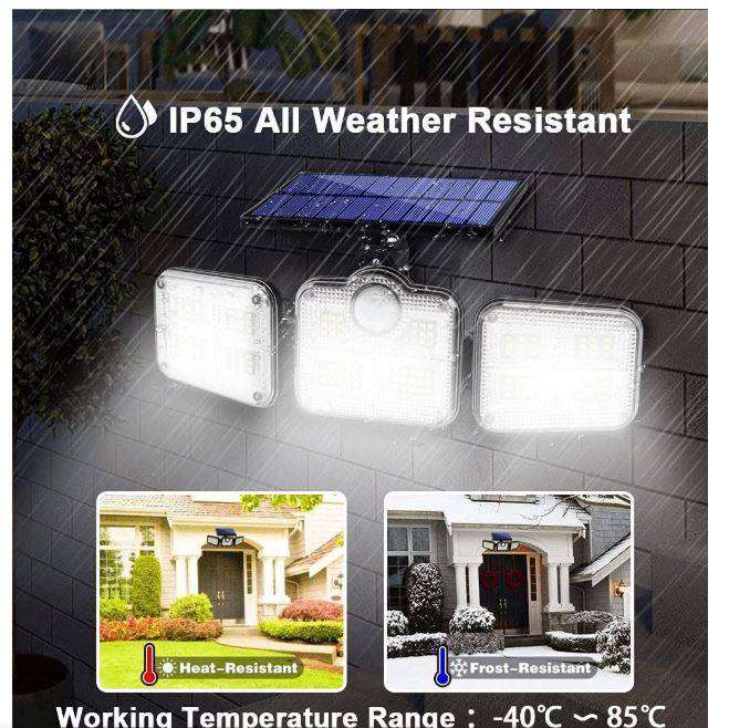 122 LED Solar Lights Outdoor 3 Head Motion Sensor with Remote control