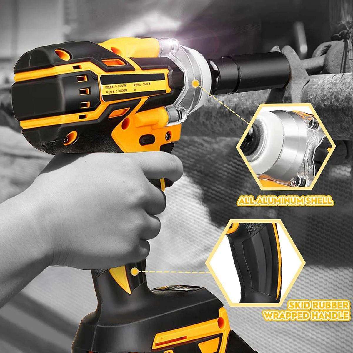 500NM Wireless Impact Wrench, 2 Batteries, Charger, Case & Gloves - 7Pc 21V