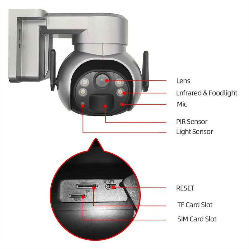 Wireless 4G Sim Card Solar Security Camera 5MP 1080P Color Night Vision (Memory Card Not Included)