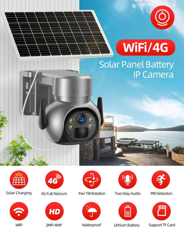 Wireless 4G Sim Card Solar Security Camera 5MP 1080P Color Night Vision (Memory Card Not Included)