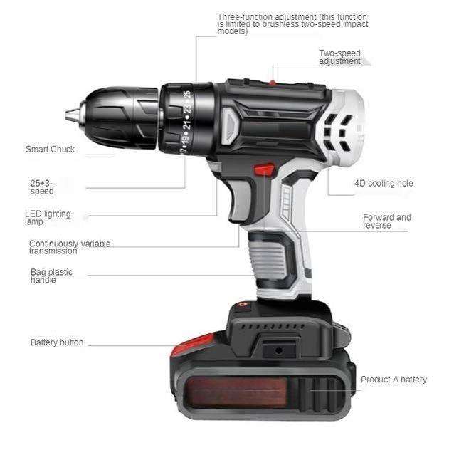 36V Cordless Impact Drill Set With Drill Bits, Gloves & Case - 34 Piece