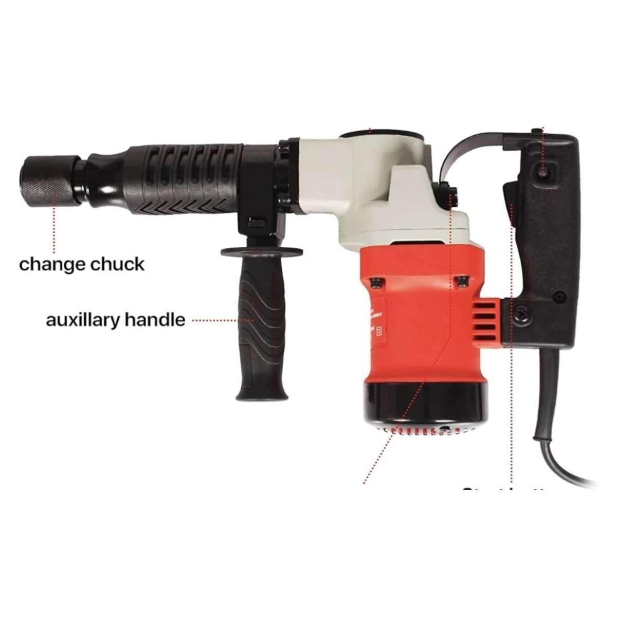 1700W Electric Demolition Jack Hammer Concrete Breaker Chisel Bits and Gloves