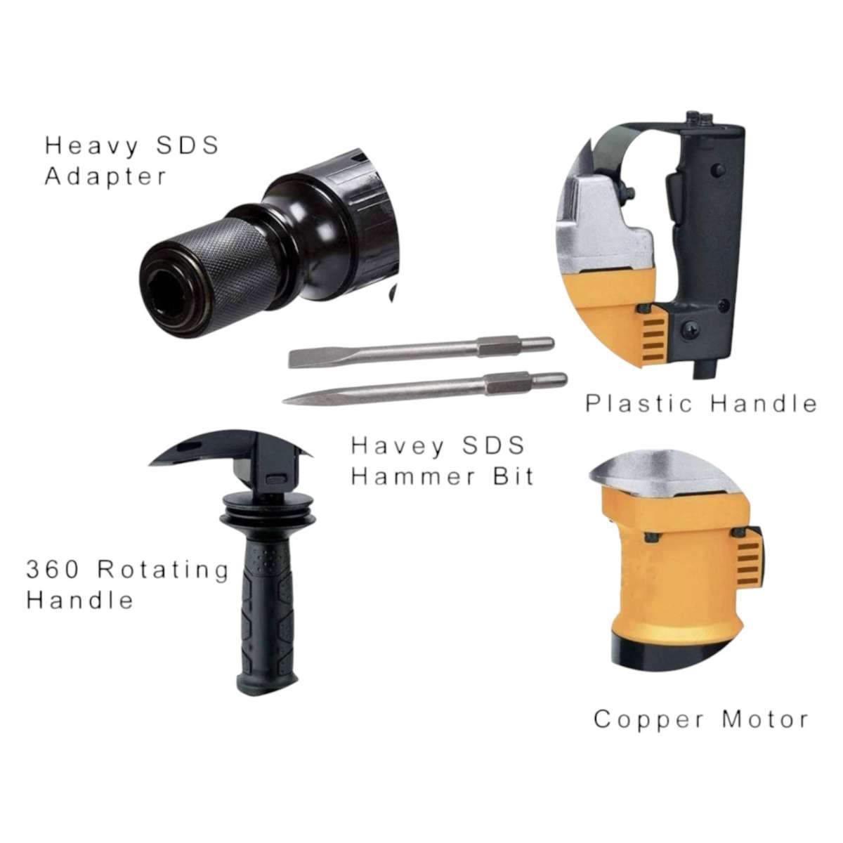 1700W Electric Demolition Jack Hammer Concrete Breaker Chisel Bits and Gloves