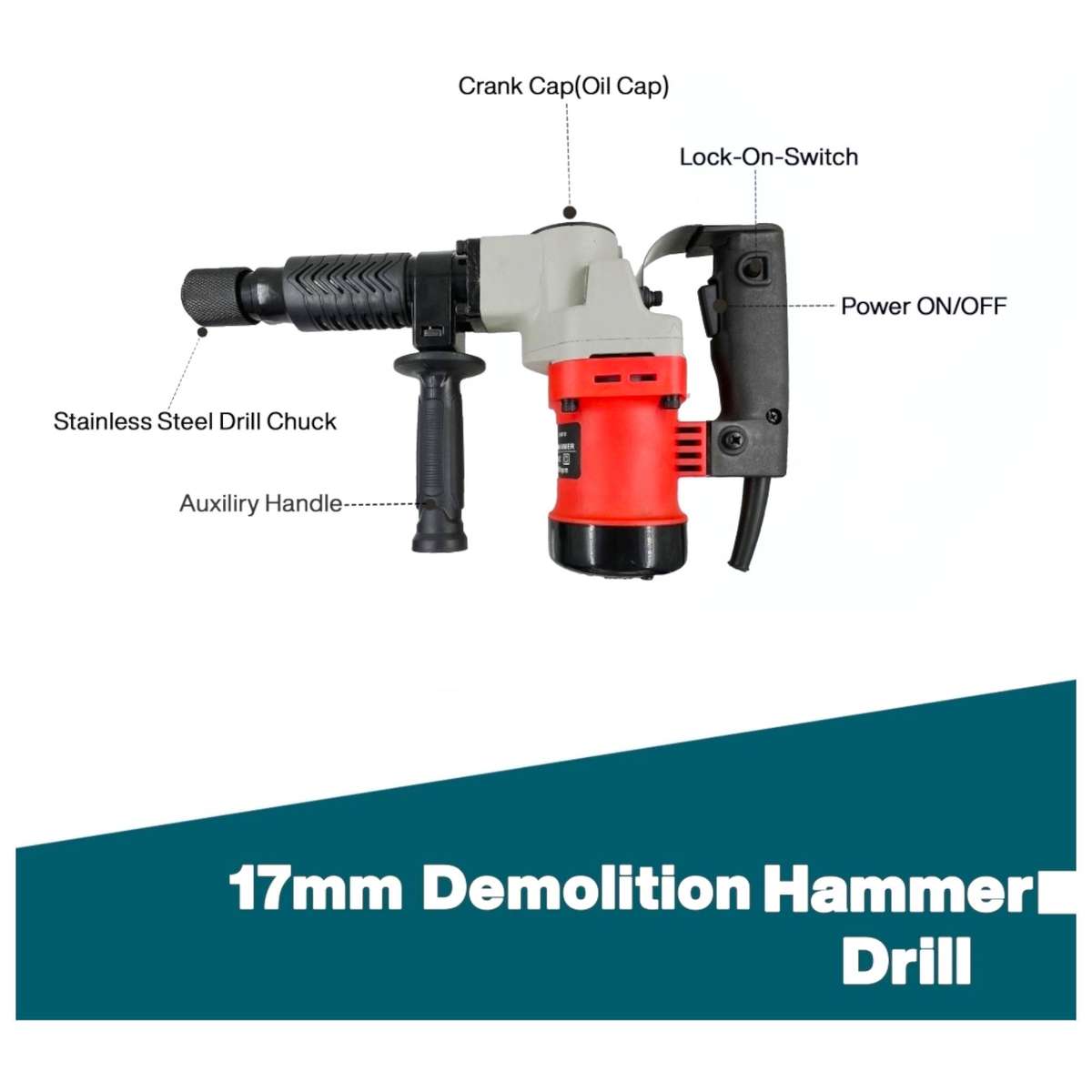 1700W Electric Demolition Jack Hammer Concrete Breaker Chisel Bits and Gloves