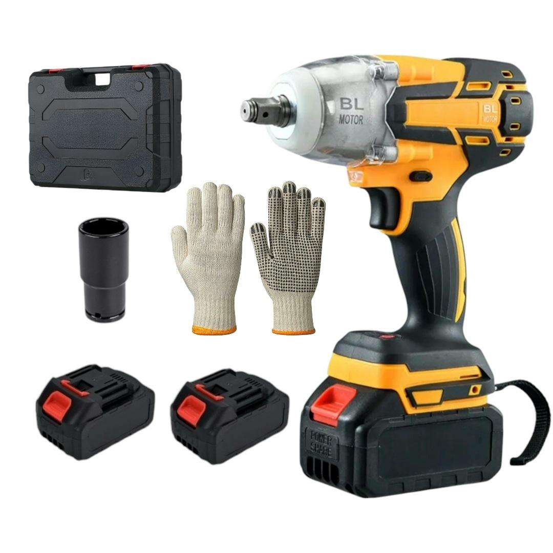 500NM Wireless Impact Wrench, 2 Batteries, Charger, Case & Gloves - 7Pc 21V