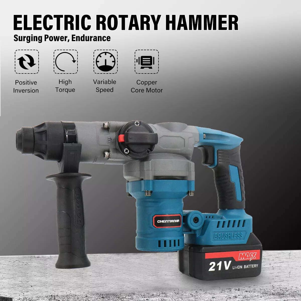 21V Cordless Rotary Hammer Drill - Heavy Duty 850W BL Motor Hammer Drill