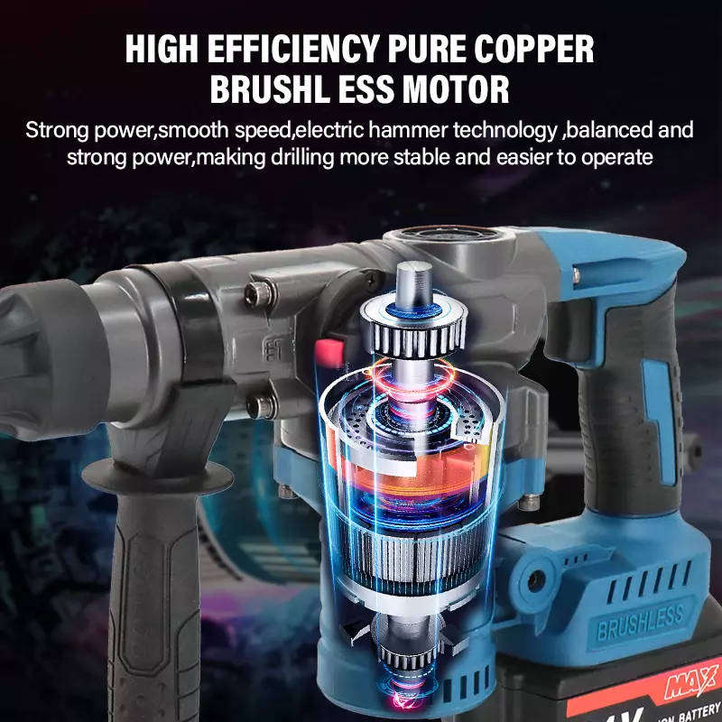 21V Cordless Rotary Hammer Drill - Heavy Duty 850W BL Motor Hammer Drill