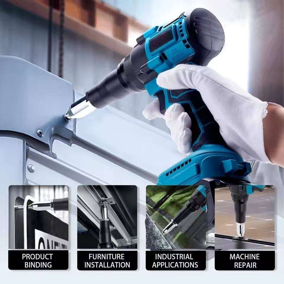 18V Wireless Handheld Rivet Gun, 2 Lithium Rechargeable Batteries & Gloves