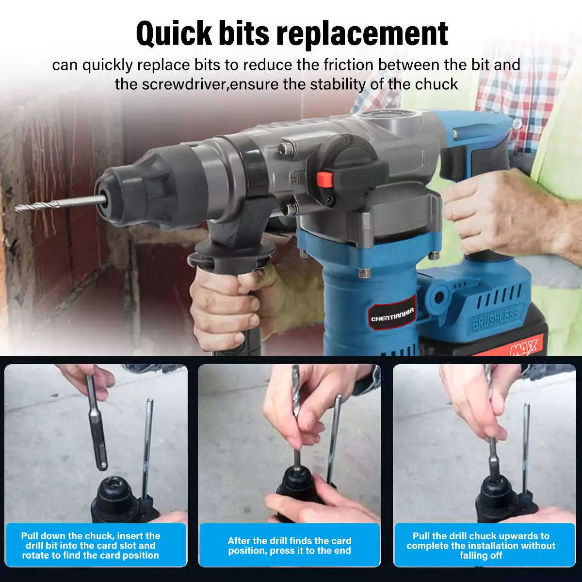 21V Cordless Rotary Hammer Drill - Heavy Duty 850W BL Motor Hammer Drill