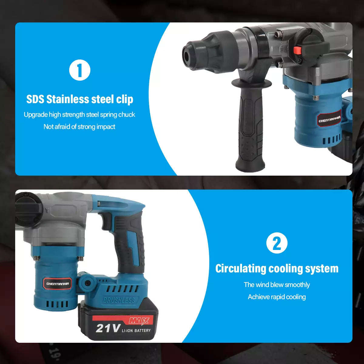 21V Cordless Rotary Hammer Drill - Heavy Duty 850W BL Motor Hammer Drill