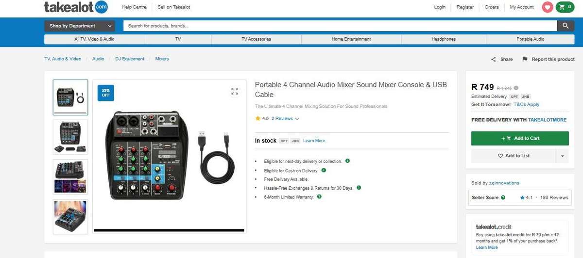 2 X Portable 4 Channel Audio Mixer Sound Mixer Console & USB Cable 1 WORKING & 1 DEFECTIVE