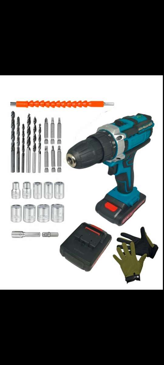 29 Pc Wireless Impact Drill Set With Drill Bits, Safety Gloves & Carry Case