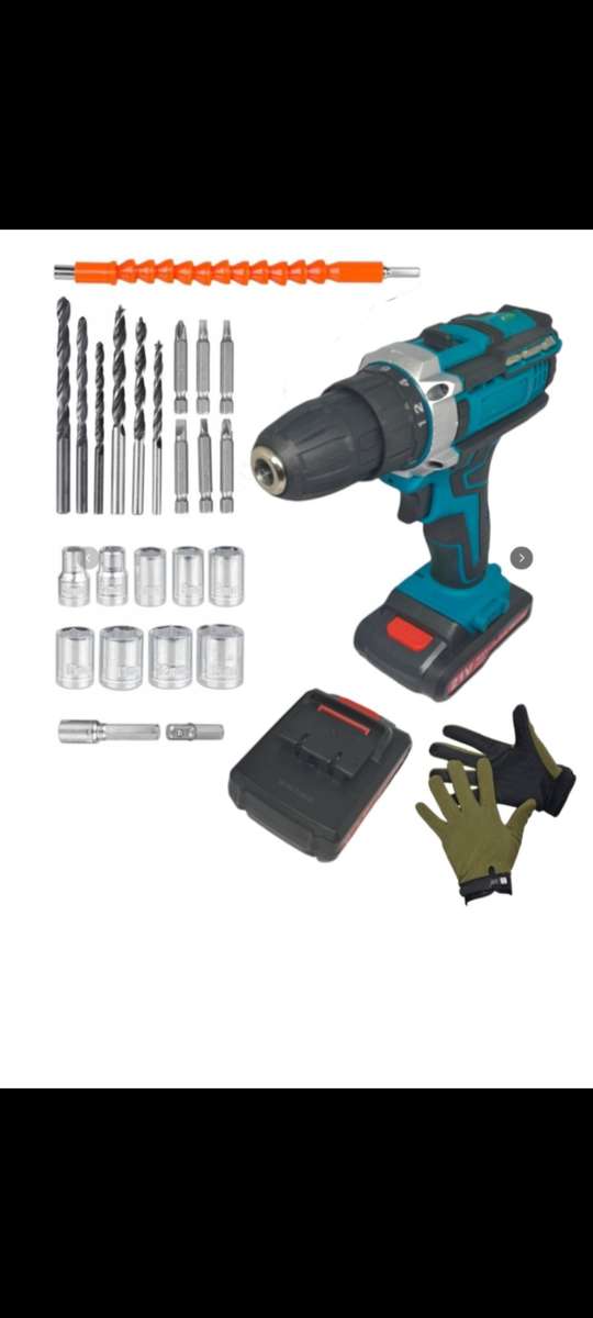 29 Pc Wireless Impact Drill Set With Drill Bits, Safety Gloves & Carry Case