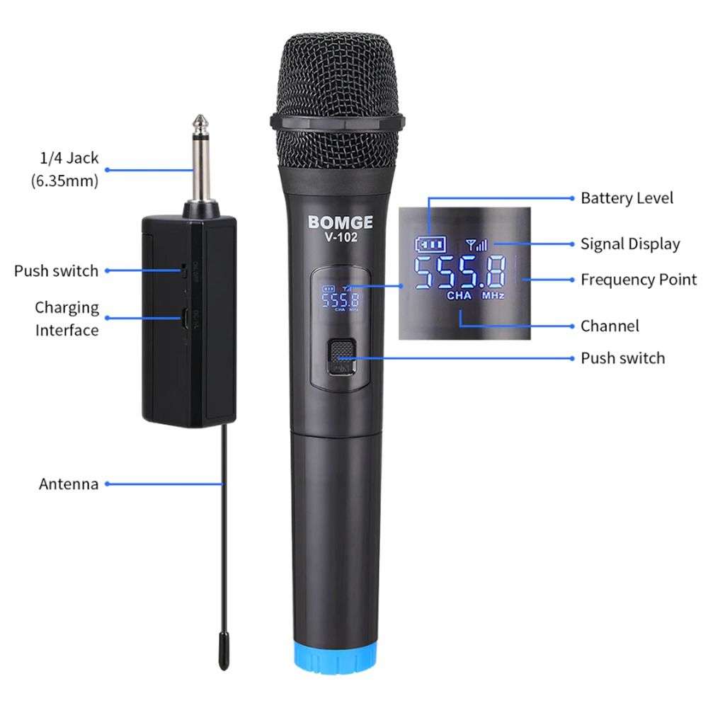 2 Pc Cordless handheld Microphone Set With Rechargeable Receiver & Batteries