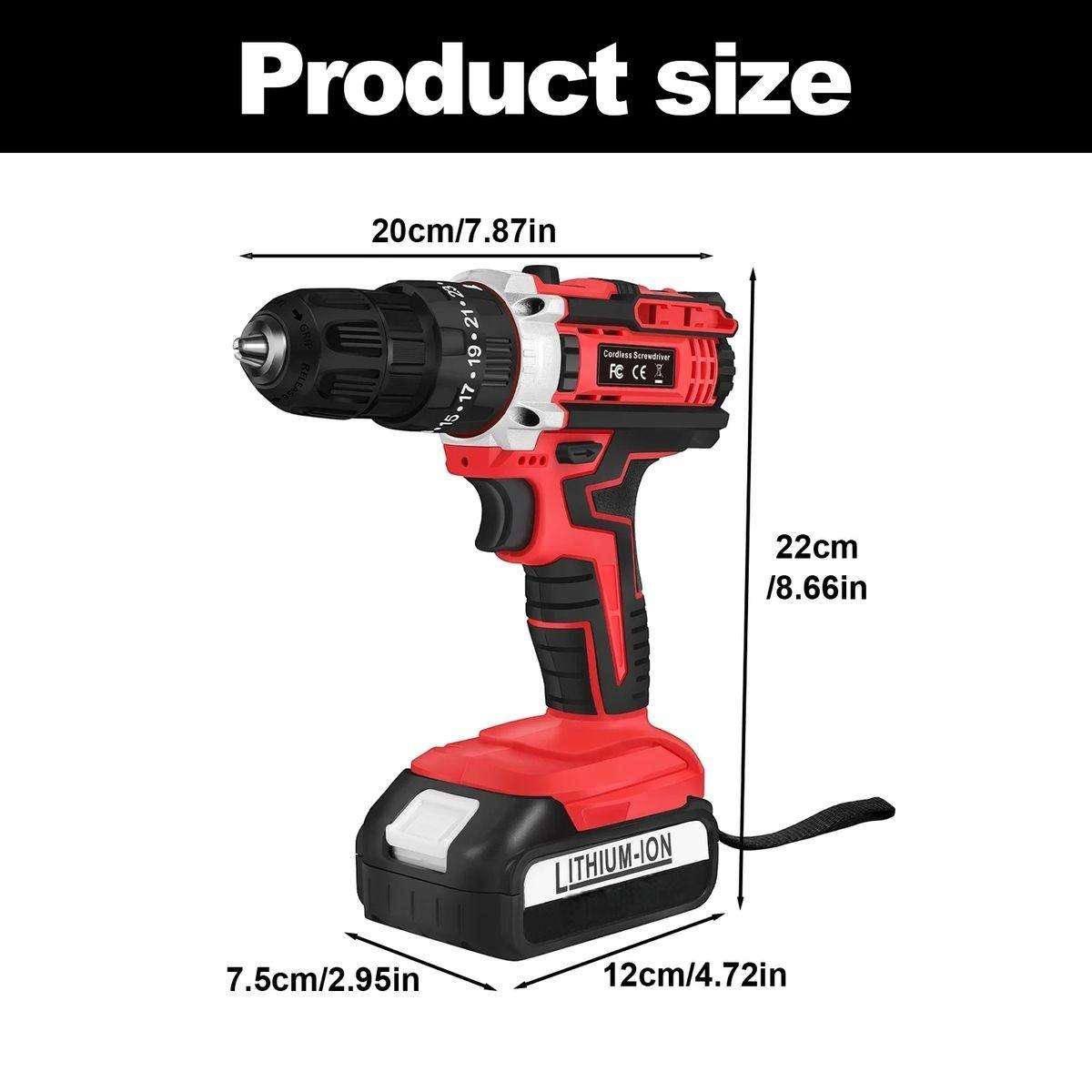 21V Cordless Lithium Impact Drill Set With Drill Bits, Gloves & Case - 29 Piece