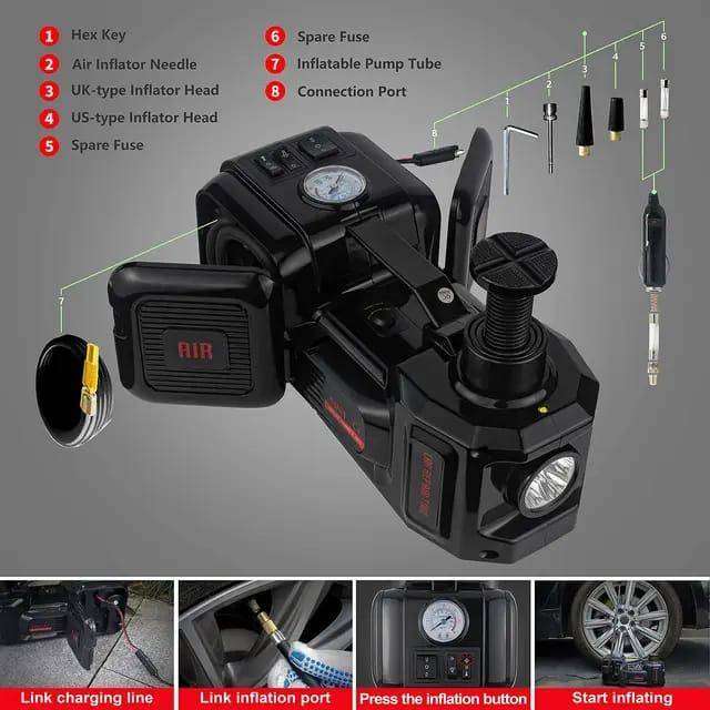 5 Ton 12 V Electric Car Jack With Built In Compressor & Nut Wrench - 3 in 1 - DEEFECTIVE