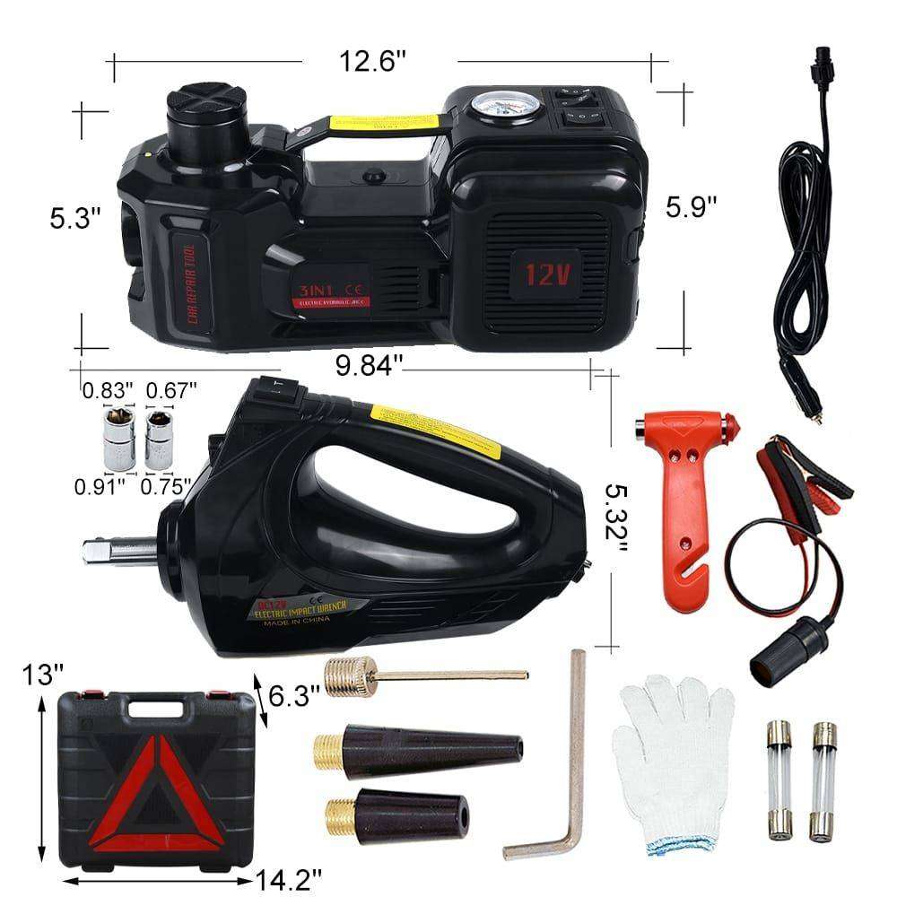 5 Ton 12 V Electric Car Jack With Built In Compressor & Nut Wrench - 3 in 1 - DEEFECTIVE