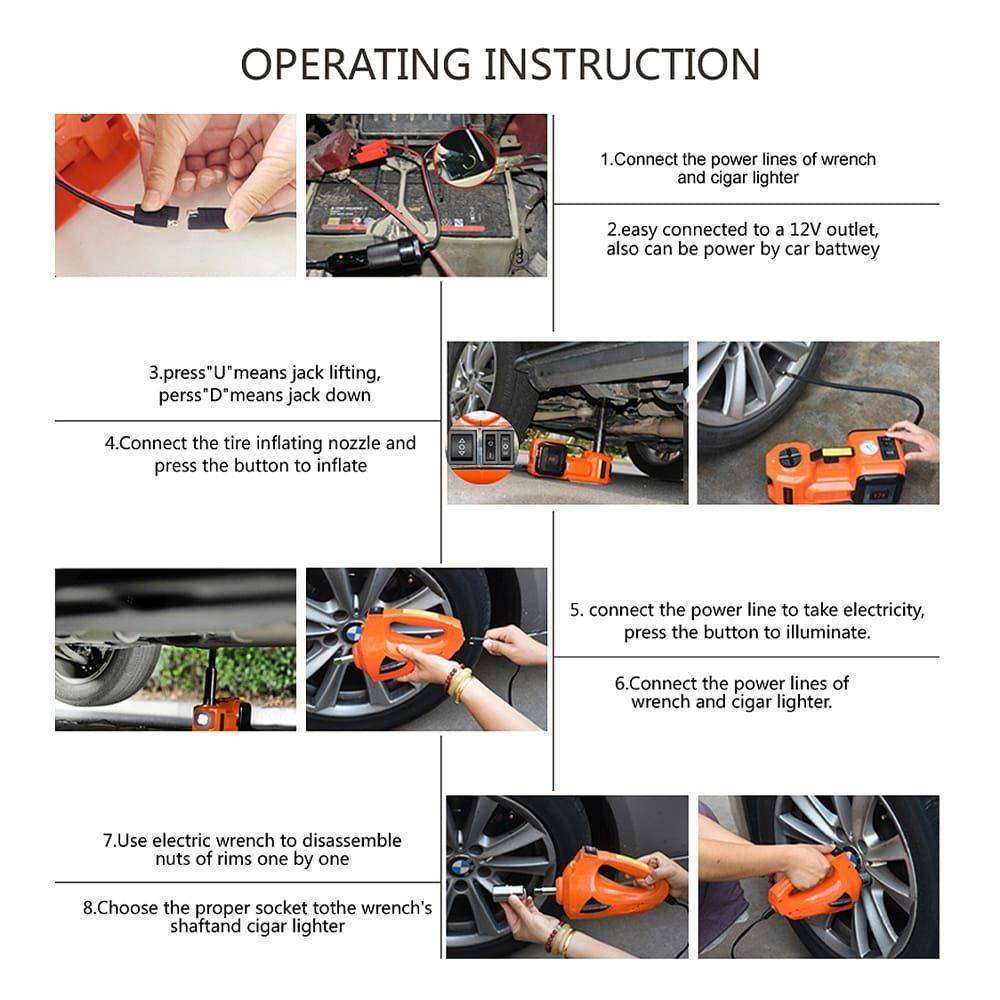 5 Ton 12 V Electric Car Jack With Built In Compressor & Nut Wrench - 3 in 1 - DEEFECTIVE